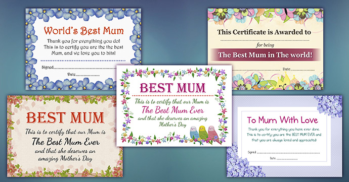 Free printable mothers day award certificates and rewards.