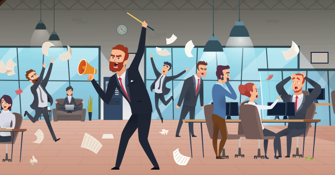 Illustration of stressed workers in an office.