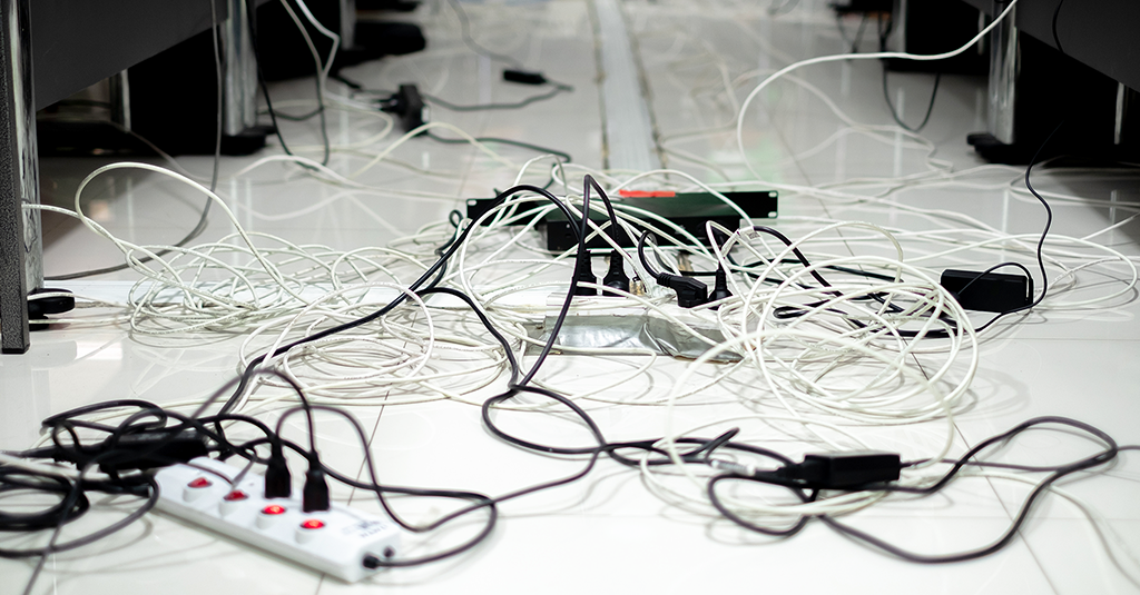 Messy cables on the floor.