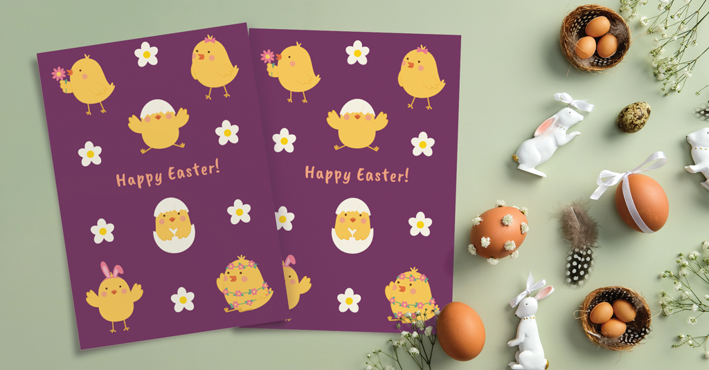 chicks and flower patterned easter egg card