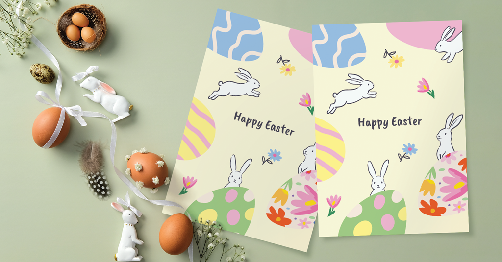 bunnies and eggs patterned easter card