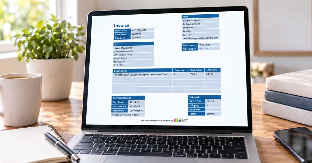 free invoice template on laptop screen