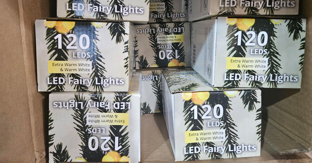 Boxes of LED fairy lights.